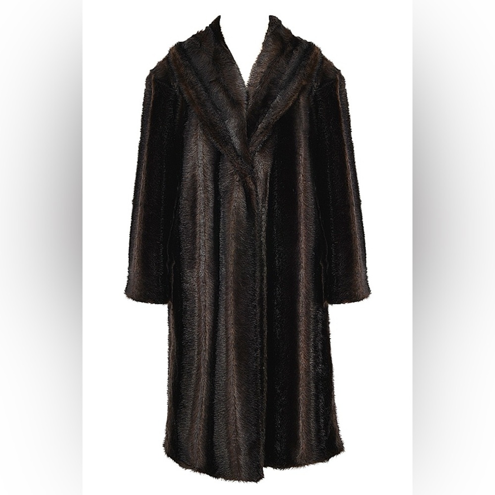 House of CB CALLIE Dark Brown Faux Fur Coat | Size L | Like New - Picture 10 of 15